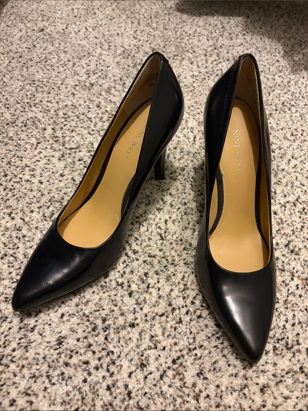 Nine West Black Leather Pointed-Toe Pumps
